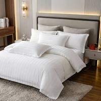 Ensemble de literie rayée personnalisé pour hôtel, tissu satiné blanc, linge de lit pour l'hôtellerie et les centres de villégiature