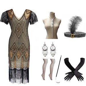 Robe de bal inspirée de Gatsby <span class=keywords><strong>Charleston</strong></span>, robe longue romantique pour femmes, col en V 3D, franges à paillettes, empire pour les fêtes art déco - Product Image 4