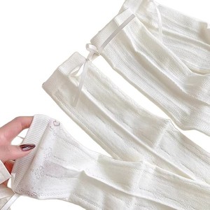 Calcetines Lolita hasta la pantorrilla, color crema, con diseño de corazón calado, lazo lateral, calcetines holgados para mujer, transpirables, absorbentes del sudor, para primavera y verano - Product Image 3