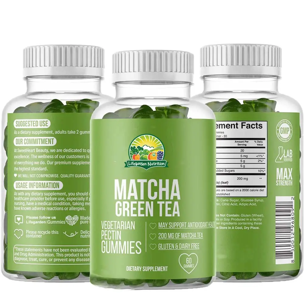 Custom Logo Shape Dietary Supplement Vitamin Nutrition Metabolism booster Weight loss Matcha Green Tea Gummy