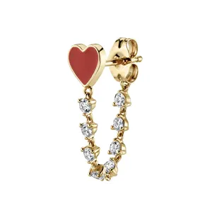 2022 Thời Trang 925 Sterling Silver Đơn Red Heart Shape Với Cz Kim Cương Dangle Earring Cho Lovers 'Quà Tặng Đám Cưới Trang Sức