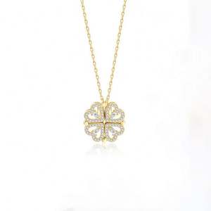 Collier pendentif à chaîne magnétique à 4 cœurs en argent sterling 925 plaqué or, nouveau style, bijoux trèfle à quatre feuilles pour femmes, cadeau - Product Image 5