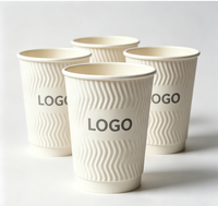 Gobelets à café jetables biodégradables personnalisés en gros, à paroi ondulée, 8OZ 12OZ 16OZ, en papier kraft avec feuille d'or, recyclables, chaud/froid