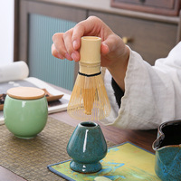 Ensemble de thé matcha japonais de qualité cérémonielle avec fouet et cuillère en bambou, logo personnalisé, fouet foncé et cuillère à thé, vente en gros