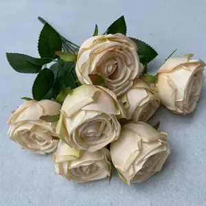 Amazon Hot Selling 2023 European Style Simulation Flower 7 Tea Roses Love Tea Centerpiece Flowers Artificial For Wedding