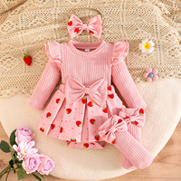 Nouvelle robe pour bébé fille style automne-hiver avec motif floral, plus foulard et chaussettes à nœud