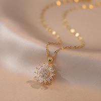 Ensemble de bijoux tournesol en acier inoxydable en gros, pendentif rotatif en zircon, collier, bracelet, bague, boucles d'oreilles plaqués or, cadeau pour femme