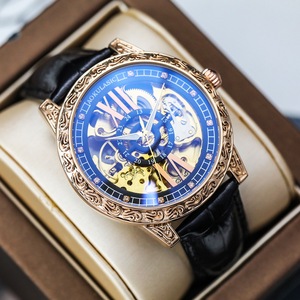 Simple Numéro 6 Et Numéro 12 24 Heures Gravé Fleurs Cas 360 Squelette No Tourbillon Montre Automatique AOKULASIC - Product Image 6