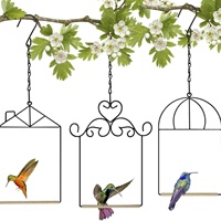Perchoir à oiseaux suspendu à chaîne ornée, lot de 3 cadres assortis, pour l'observation des oiseaux sauvages dans le jardin, abri extérieur pour oiseaux