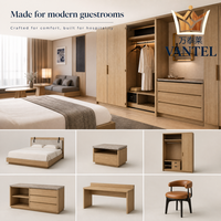 Ensemble de mobilier moderne pour chambre d'hôtel : lit, armoire, bureau, table de chevet et rangements sur mesure pour projets hôteliers