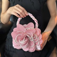 2025 nouveau Style rétro chinois vin rouge tressé perle Cheongsam sac Rose 3D pour rose fleur fée bandoulière pour les femmes ouvert