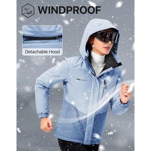 FOXA Women's Waterproof <b>Ski</b> Jacket Fleece Lined Warm Winter Snow Coat Windproof Hooded Raincoat Blue 3XL - Product Image 6