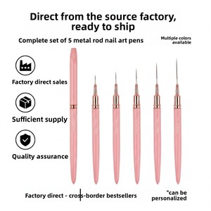 Ensemble de pinceaux pour nail art, manche en métal, longs poils en nylon, kit de peinture, sculpture et dessin pour vernis gel - Product Image 2