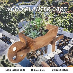 Vente chaude : Chariot à fleurs en bois verni, pot de fleurs, support de pot de fleurs, figurine pour la décoration de la maison, du jardin et de l'extérieur - Product Image 2