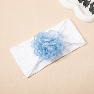Bandeau élastique à fleurs en nylon à bord brûlé pour enfants Accessoire pour <span class=keywords><strong>cheveux</strong></span> fins de couleur unie Motifs de tissu mignons pour bébés tout-petits - Product Image 4