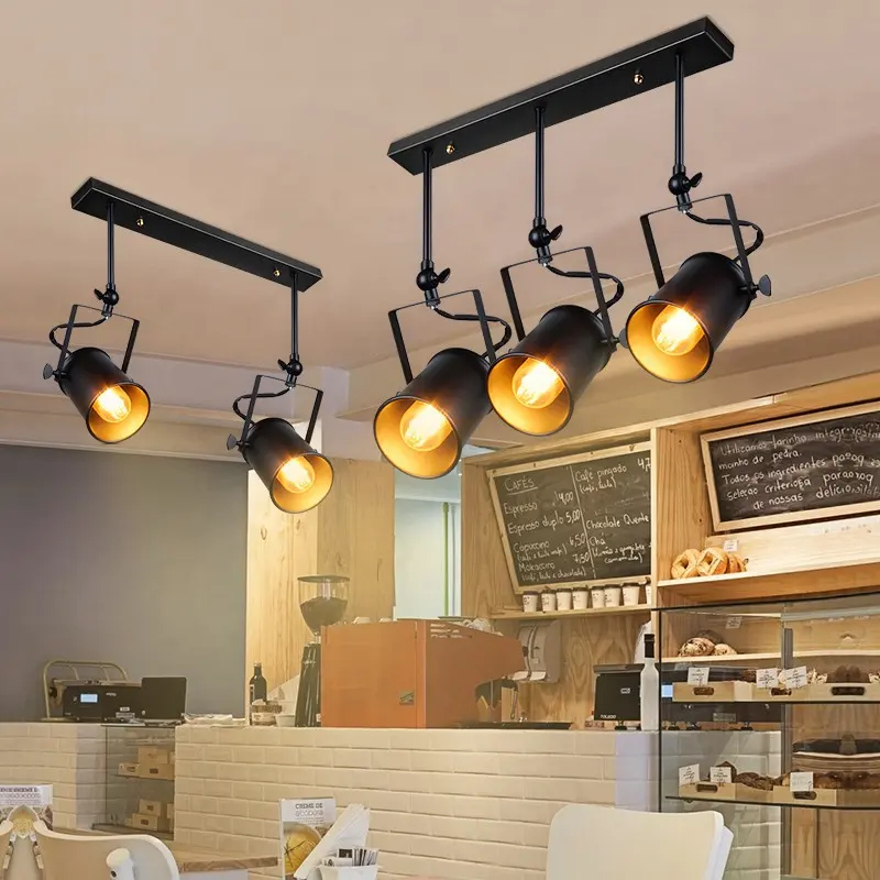 Plafonnier LED suspendu industriel E27, Angle d'éclairage réglable avec trois têtes en fer, design rétro, luminaire d'intérieur, 30/60W