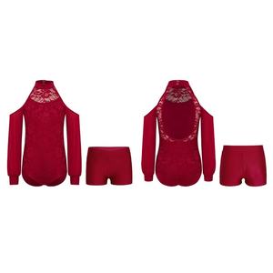 Trajes de Danza para Niñas de 6 a 16 Años, Leotardo de Encaje de Manga Larga con Pantalones Cortos para Ballet, Gimnasia, Patinaje Artístico, Clases de Danza - Product Image 2