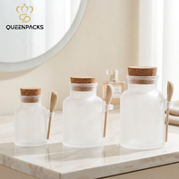 Bouteille de sel de bain ABS 100g 300g 500g Bouteilles en plastique givré pour crème cosmétique Bouteille à couvercle en liège avec cuillère en bois