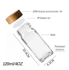 Mini 24 pièces 4oz 120ml capuchon en bois d'<span class=keywords><strong>acacia</strong></span> carré hermétique récipients à épices en verre ensemble de pots de bouteille avec couvercle en bois et étiquettes autocollantes - Product Image 3