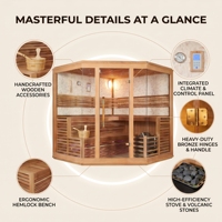 Sauna hybride électrique d'angle Ploutara 250 cm en cèdre canadien, infrarouge traditionnel, certifié ETL et FSC, écologique, préfabriqué