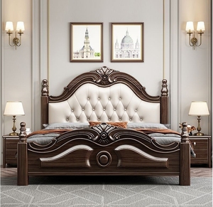 Solid Wood Frame Wedding <strong>Princess</strong> <strong>Bed</strong> - European Luxury Antique Style King Size <strong>Bed</strong> Set,Genuine Leather Carved Bedroom Furniture - Product Image 1