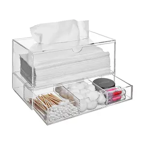 Moderner kosmetischer Organizer aus klarem Acryl mit ausziehbarer Make-up-Aufbewahrung schublade mit Tissue-Box-Spender