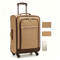Valise à roulettes BONITA Softside avec serrure, en tissu beige, poche avant zippée, poignée télescopique et poignée latérale.