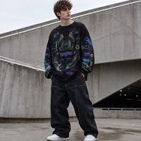 Fabricant de vêtements personnalisés OEM ODM, sweat-shirt à col rond surdimensionné pour homme, tissu French Terry, impression graphique sur toute la surface, streetwear