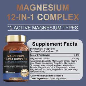 Complément alimentaire à base <span class=keywords><strong>de</strong></span> magnésium complexe 12-en-1 OEM/ODM avec 12 formes actives, 700 mg par portion, 120 capsules, complément à base <span class=keywords><strong>de</strong></span> plantes - Product Image 2