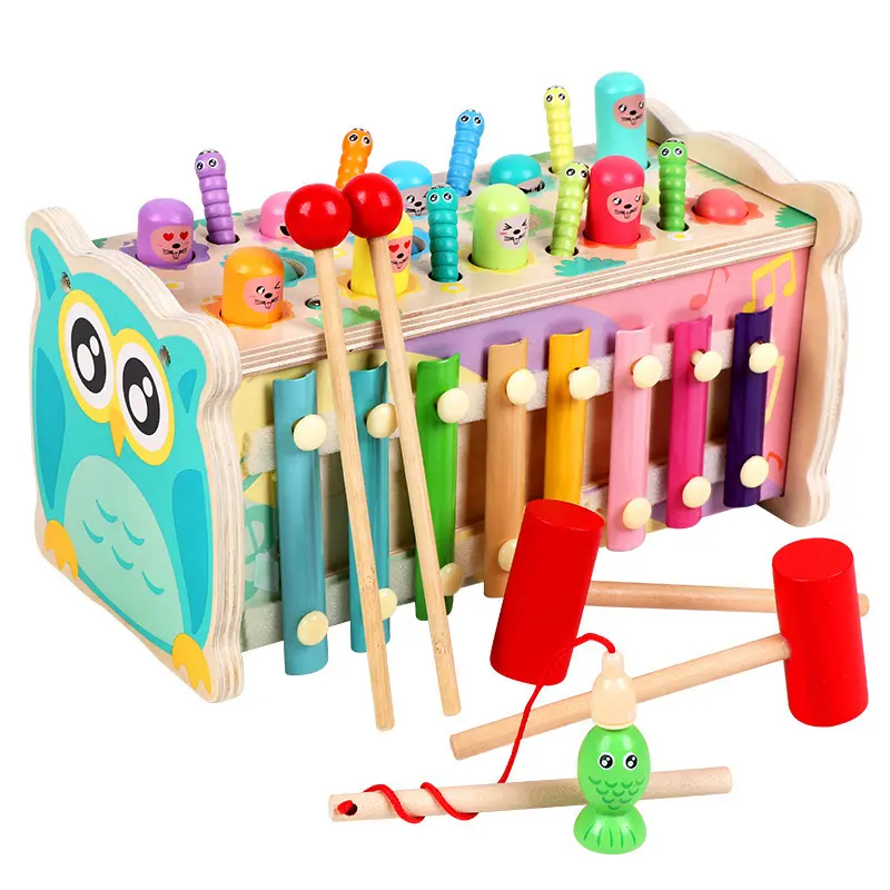 Xilofono in legno per bambini giocattolo musicale per bambini strumento di martellamento educativo panca martellante gioco di cattura di insetti magnetici per bambini