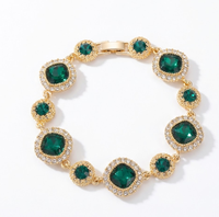 Bracelet en cuivre plaqué or 18 carats de luxe, lourd, 17g |   Chaîne à maillons larges en zircone cubique vert émeraude pour femmes, vente en gros