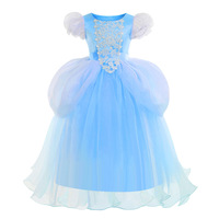 Deluxe-Inspirierte Blaue Schmetterlinge Prinzessinnen-Kollektion Puffärmel Pailletten Fantasie-Verkleidung Cendrillon-Kleid TV- & Film-Kostüme