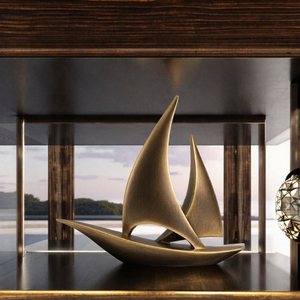 Resin Sailboat <b>Ornament</b> Sculpture Brass Color Irregular Decorative Statue for Entryway Office <b>Desk</b> Christmas Gift - Product Image 2