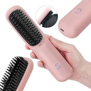 Mini Heated Hair Comb 3 Temperature Adjustable Quick Heating Wireless Hair Straightener Hair Care Brush Hairdressing Tool