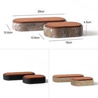 SAIDKOCC Vintage Travertin Box Récipient ovale en pierre naturelle avec couvercle en cuir pour bijoux boucles d'oreilles collier pot de rangement