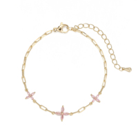 Bracelet Fleur Marquise Colorée à Quatre Pétales en Laiton Plaqué Or 14K avec Zircon Cubique 5A, Bracelet Chaîne Tendance pour Femme, Vente en Gros