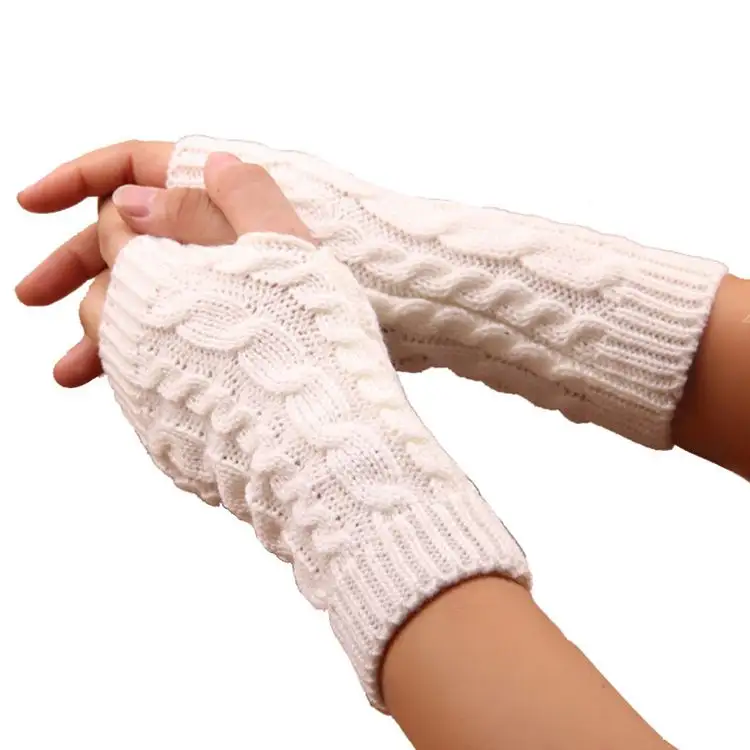 Стильные теплые перчатки, вязаные перчатки, зимние рукава, женские вязаные крючком рукавицы из искусственной шерсти, теплые перчатки без пальцев