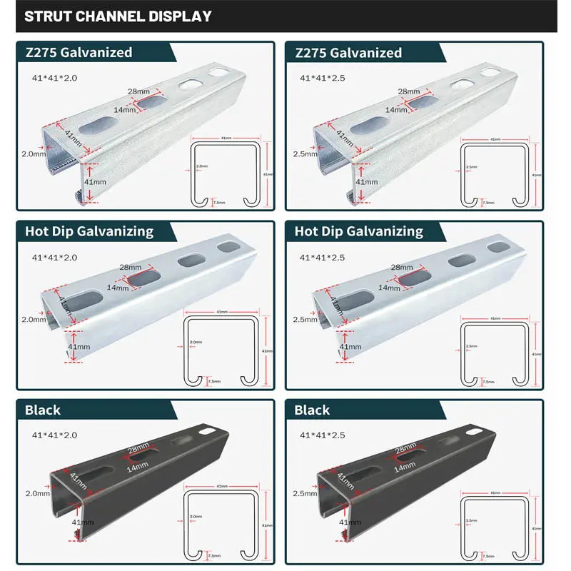 ASTM A36 Kohlenstoffstahl Unistrut-Strukt-Kanal für Unistrut 41 21 mm C-Kanal Stahl für Unistrut