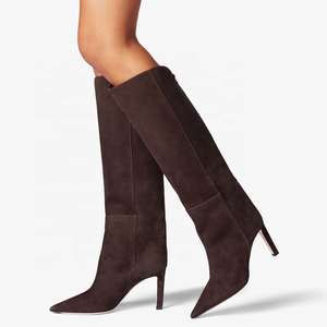 Solid Suede Women's Stylish Long Boots <b>High</b> Heels Pointed Toe Fashion <b>Knee</b> <b>High</b> Booties Straight Upper on Shoes - Product Image 1
