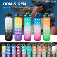 Bouteille d'eau potable de couleur dégradée de sport portable de 1000ml avec tasse d'eau de temps