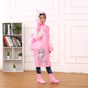 Wholesale Cute Cartoon Animal Pvc Kids Raincoat With Backpack Bag