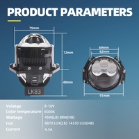 Sanvi LK83 Trois phares LED de voiture à lumière directe de 3 pouces, faisceau bas et haut, 80W 6000K, lentille Bi-LED pour voiture