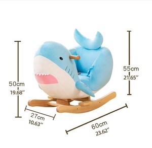 Chaise à bascule en bois pour bébé, jouet en peluche requin gris pour enfants de 1 à 3 ans, vente en gros - Product Image 5