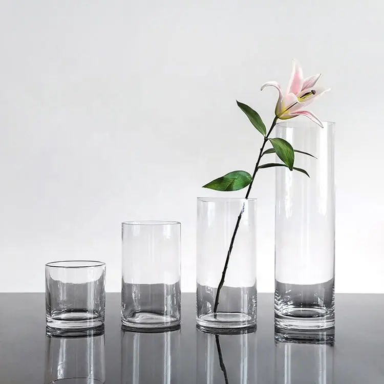 articoli per la casa all'ingrosso economici vaso di vetro personalizzato cilindro trasparente elegante per la decorazione