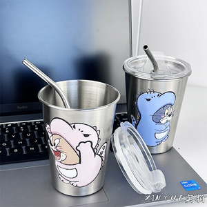 แก้วหลอดดูดสแตนเลสทอมแอนด์เจอร์รี่พร้อมฝาปิด ทนทานต่อการตกกระแทก สำหรับเด็ก ใช้ในบ้าน - Product Image 2