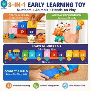 Jouet de train Montessori 3 en 1 avec animaux et chiffres, empilable et connectable, pour la ferme et le <span class=keywords><strong>bain</strong></span>, sans BPA, jouet éducatif pour bébés et tout-petits - Product Image 2