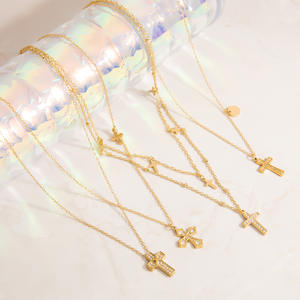 Stainless Steel <b>Cross</b> Pendant Necklace 18K Gold Plated Pave Setting Clavicle <b>Chain</b> For Women Gift Jewelry - Product Image 1