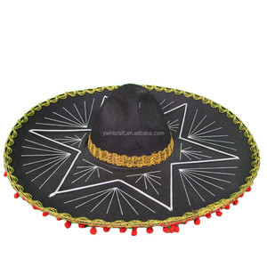 Chapeau Sombrero Mexicain HLC à Large Bord en Polyester, Broderie Personnalisée, Chapeau Poncho Serape Fiesta avec Pompons pour Décorations de Fête - Product Image 2