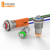 Interrupteur à bouton métallique LANBOO LB8B-10B, petit, court, à pointe haute, 8 mm, 5-24 V, 220 V, 1NO, 3A, 5A, montage sur panneau, LED en option