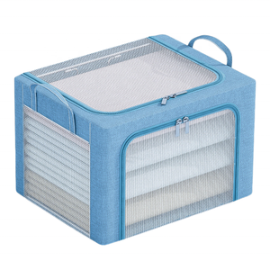 <strong>Cute</strong> Fashion Clothing <strong>Storage</strong> <strong>Bin</strong> Foldable Zipper Lid Container Organizer with 3 Big Clear Windows for Wardrobe Bedding Blankets - Product Image 1